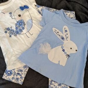 First Impressions Blue and White Pajama Set with Bunny and Bird